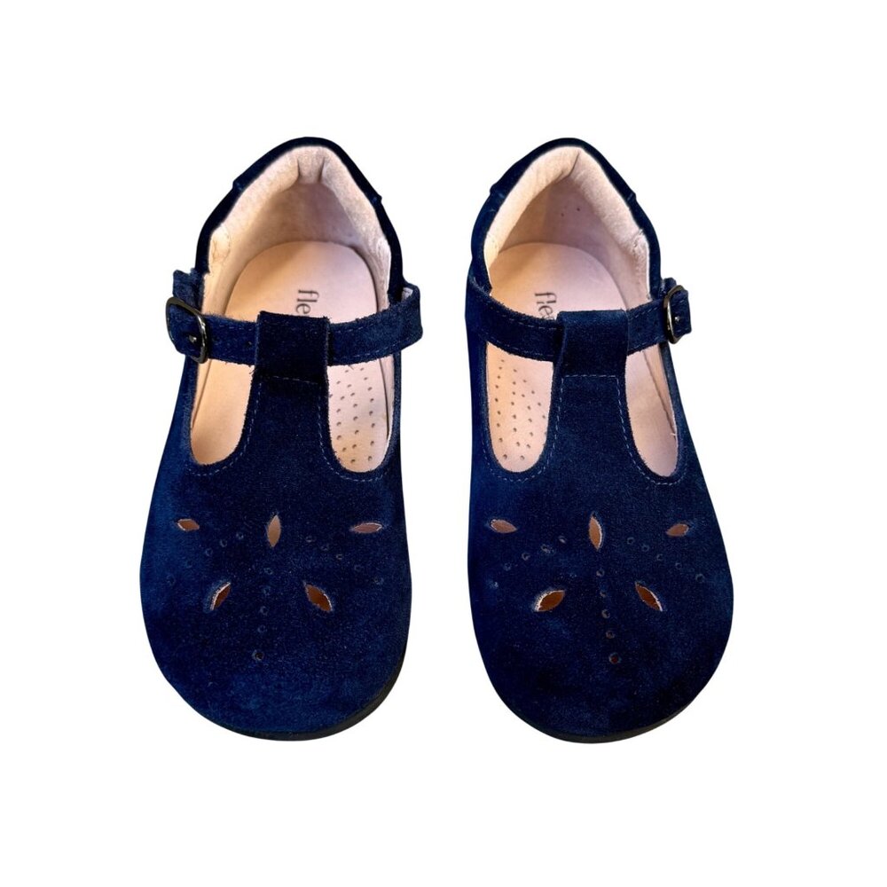 FLEURISSE Josephine T-Bar Shoes Girls 27 Navy Blue Suede Mary Janes Dress Shoe
